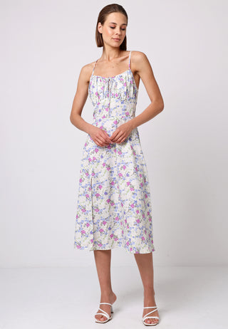 Cami Tie Bust Midi Dress in White Floral