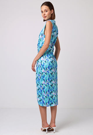 Sleeveless Bodycon Wrap Midi Dress in Green Print