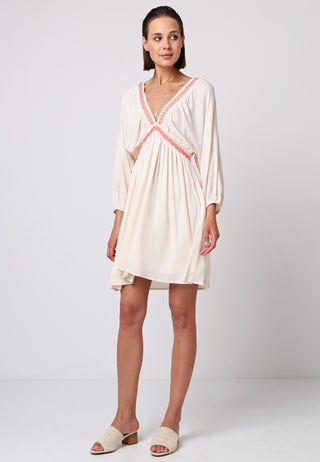Batwing Crochet Trim Mini Dress in Cream