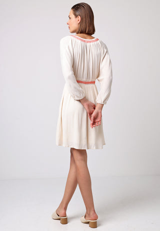 Batwing Crochet Trim Mini Dress in Cream