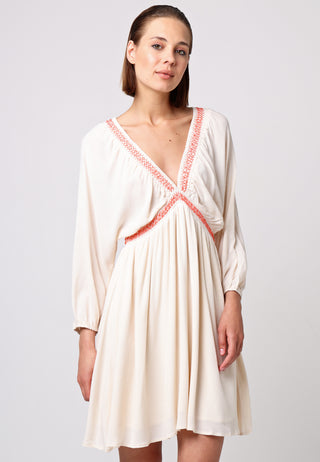 Batwing Crochet Trim Mini Dress in Cream