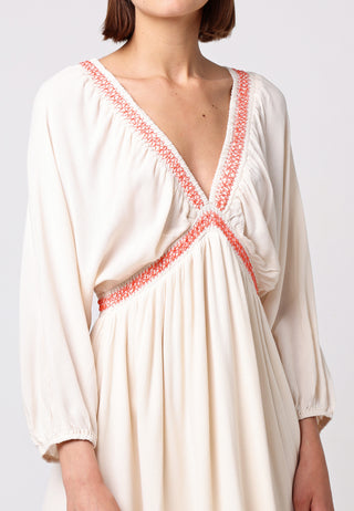 Batwing Crochet Trim Mini Dress in Cream