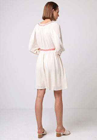 Batwing Crochet Trim Mini Dress in Cream