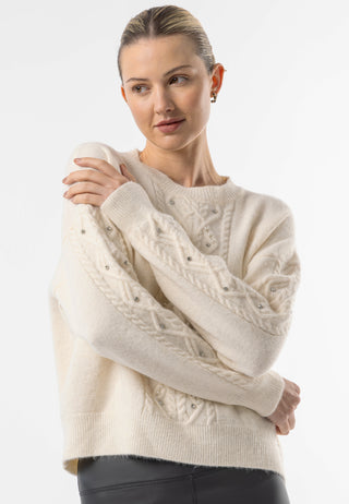 Cable Knit Gem Detail White Jumper - ANGELEYE