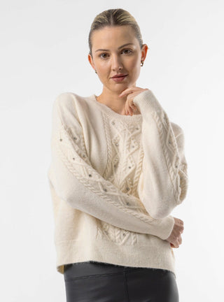 Cable Knit Gem Detail White Jumper - ANGELEYE