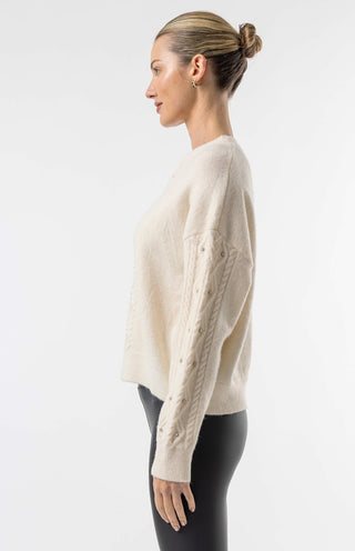 Cable Knit Gem Detail White Jumper - ANGELEYE