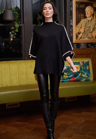 Mock Neck Poncho in Black