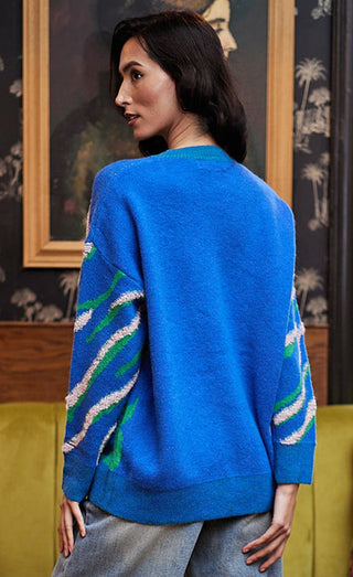Abstract Print Knit Jumper in Blue