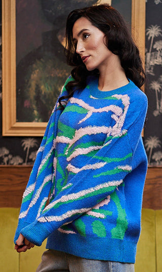 Abstract Print Knit Jumper in Blue