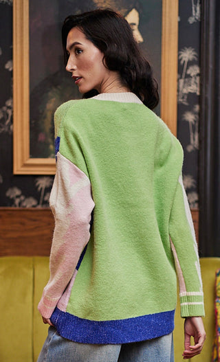 Abstract Print Knit Jumper in Green