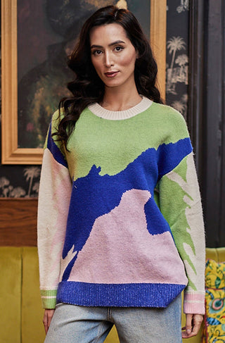 Abstract Print Knit Jumper in Green