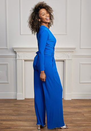 Plunge Wrap Tie Back Jumpsuit in Royal Blue