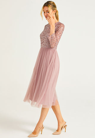 Embellished Sequin Long Sleeve Midi Dress in Lavender - ANGELEYE