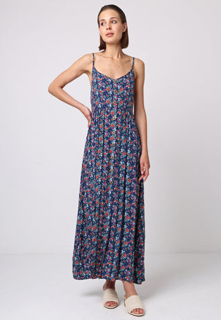 Cami Shirred Back Maxi Dress in Navy Floral