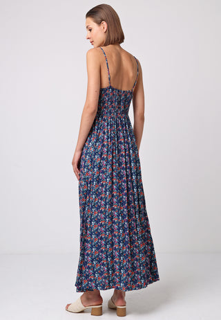 Cami Shirred Back Maxi Dress in Navy Floral