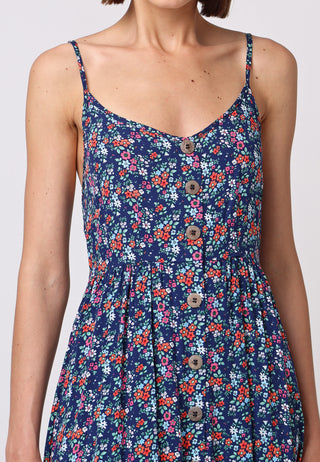 Cami Shirred Back Maxi Dress in Navy Floral