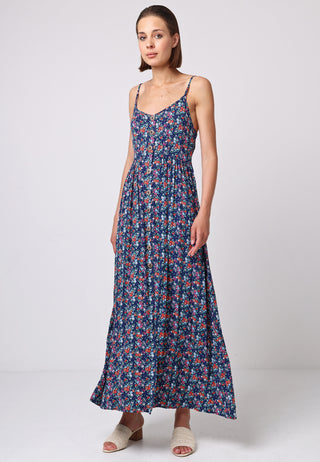 Cami Shirred Back Maxi Dress in Navy Floral