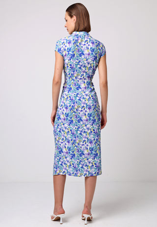 Front Ruched Midi Shirt Dress In Floral Print - ANGELEYE