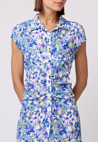 Front Ruched Midi Shirt Dress In Floral Print - ANGELEYE