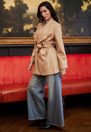Belted Short Coat in Beige