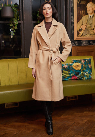 Belted Long Coat in Beige