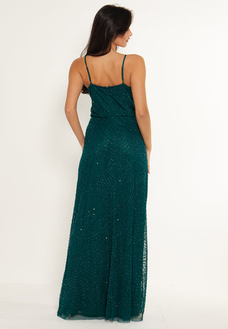 Cami Sequin Stripe Embellished Maxi Dress in Emerald Green - ANGELEYE