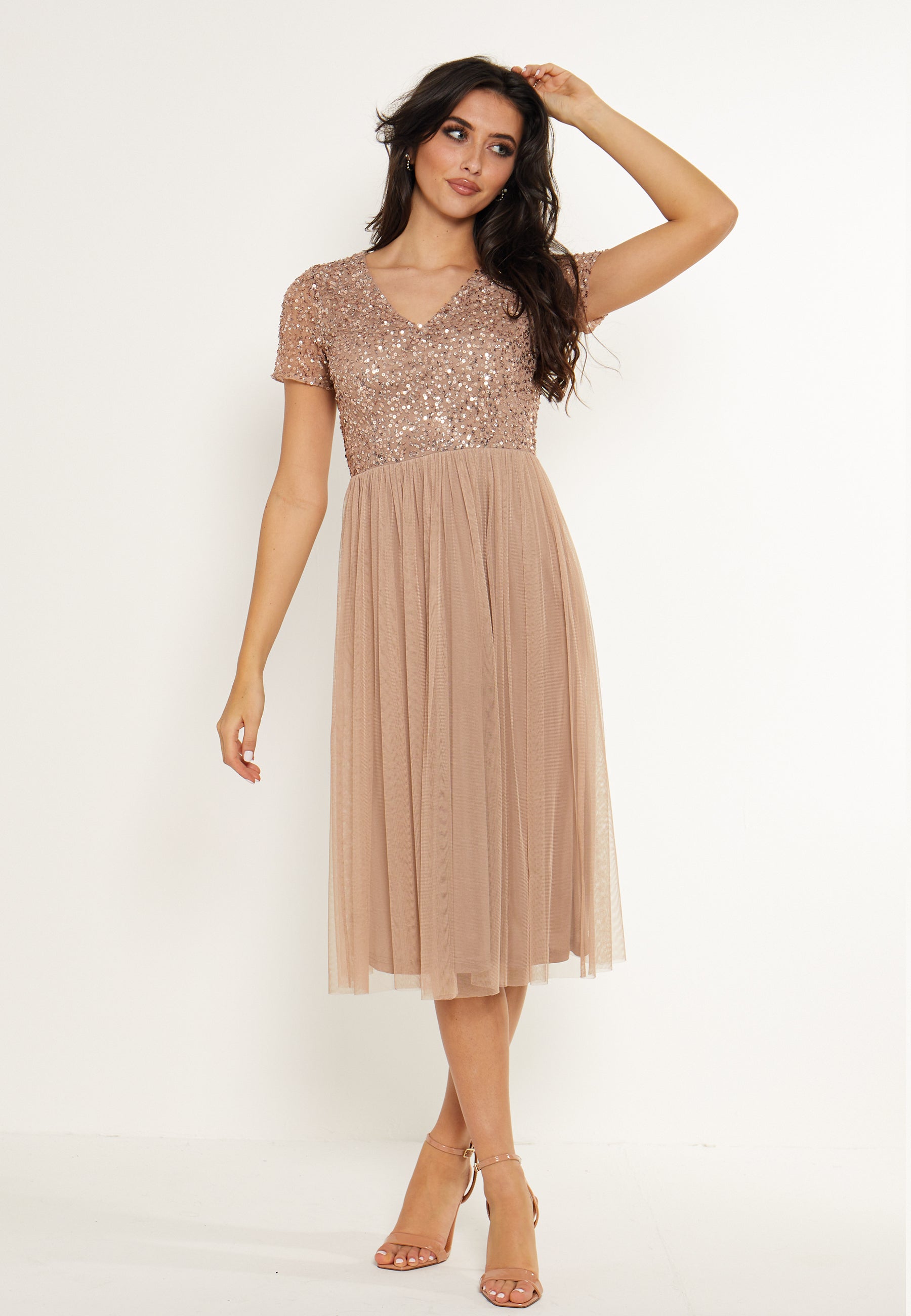 Taupe midi dress online