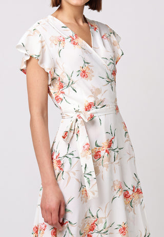 Wrap Cap Sleeve Maxi Dress in White Floral