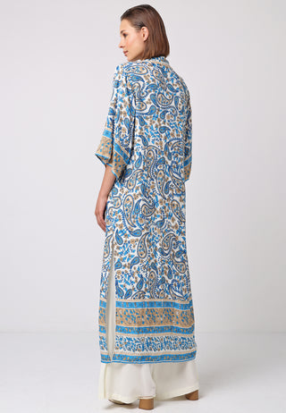 Maxi Long Sleeve Kimono in Blue Boho Print