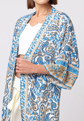 Maxi Long Sleeve Kimono in Blue Boho Print