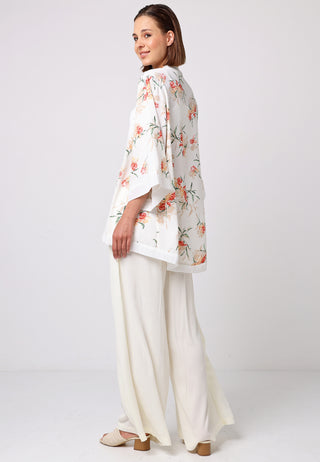 Loose Fit Kimono in White Floral