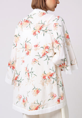 Loose Fit Kimono in White Floral