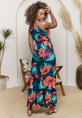 Halter Neck Maxi Dress in Tropical Print