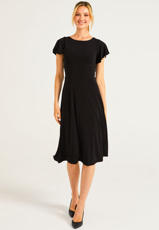 Reversible Flutter Sleeve Midi Dress in Black