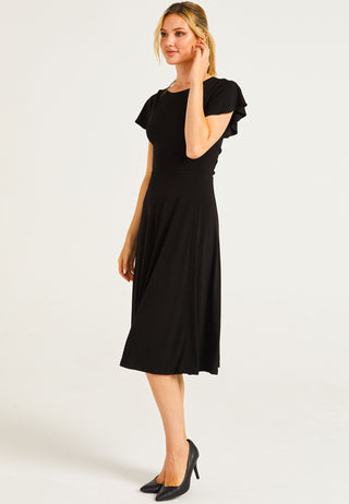 Reversible Flutter Sleeve Midi Dress in Black