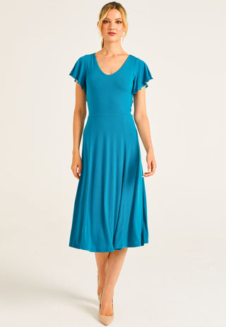 Reversible Flutter Sleeve Midi Dress in Teal
