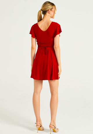 Reversible Flutter Sleeve Mini Dress in Red