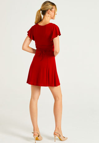 Reversible Flutter Sleeve Mini Dress in Red