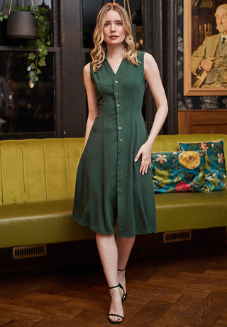 Sleeveless Open Back Midi Shirt Dress in Green