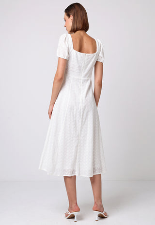 Cotton Broderie Midi Dress in White