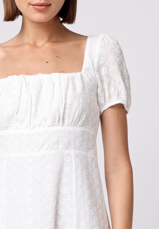 Cotton Broderie Midi Dress in White