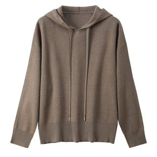 Drawstring Hooded Knitted Pullover Coffee