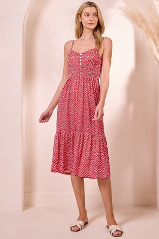Red Polka dot Cami Midi Dress