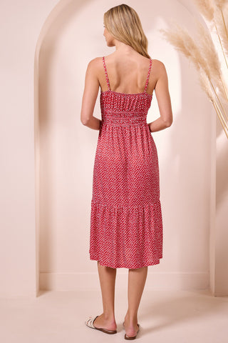Red Polka dot Cami Midi Dress
