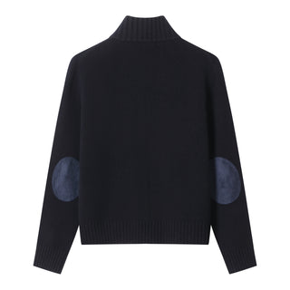 NAVY Wool Cashmere Cardigan With Suede Panels