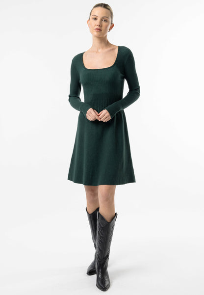 Square Neck A-Line Mini Dress in Emerald Green - ANGELEYE