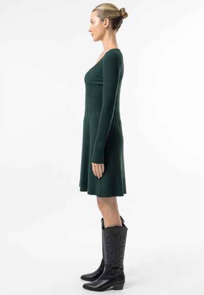 Square Neck A-Line Mini Dress in Emerald Green - ANGELEYE