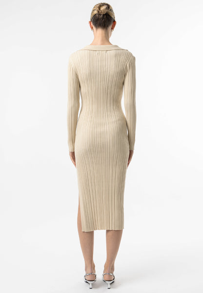 Collared Knit Midi Dress in Cream - ANGELEYE