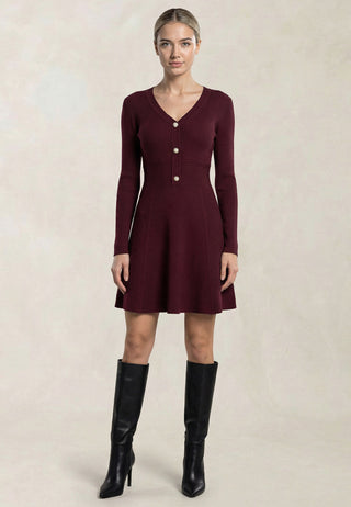 Mini Skater Knit Dress in Burgundy