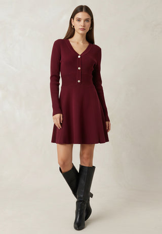 Mini Skater Knit Dress in Burgundy